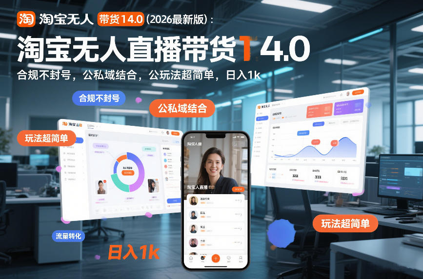 淘宝无人直播带货14.0(2026最新版)：合规不封号，公私域结合，玩法超简单，日入1k+【揭秘】-云创网