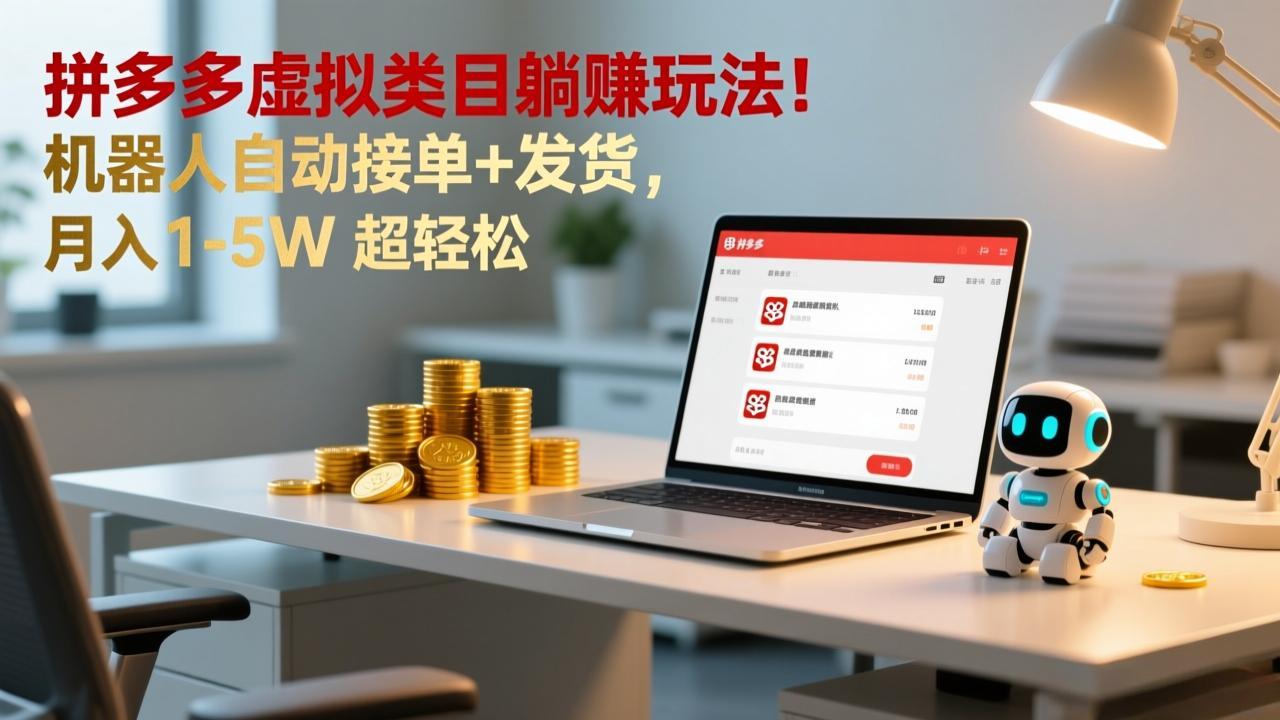 多多虚拟类目躺赚玩法！机器人自动接单+发货，月入 1-5W 超轻松-云创网