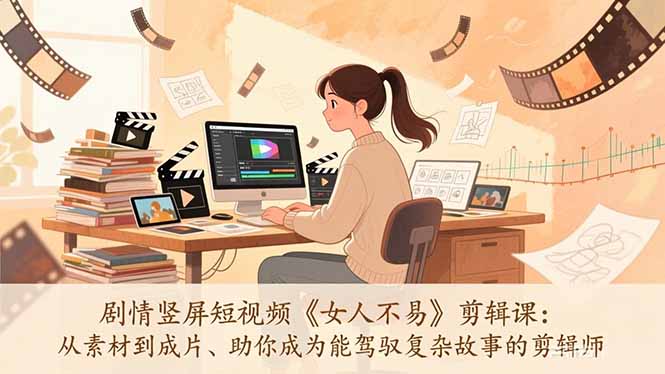 剧情竖屏短视频《女人不易》剪辑课：从素材到成片、助你成为能驾驭复杂故事的剪辑师-云创网