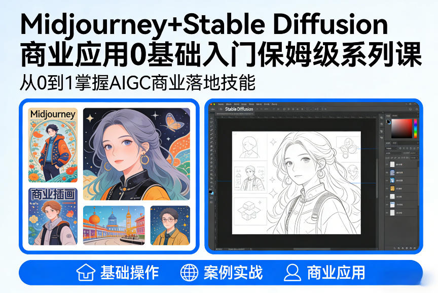 AIGC商业应用Midjourney+Stable Diffusion教程，0基础入门保姆级系列课-云创网