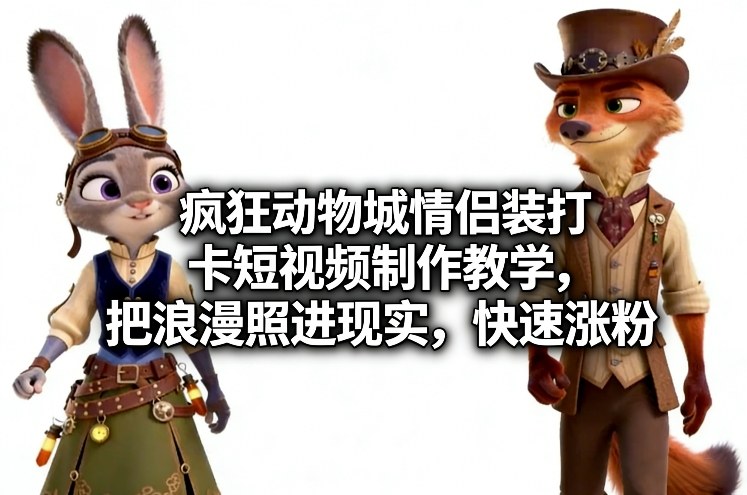 疯狂动物城情侣装打卡短视频制作教学，把浪漫照进现实，快速涨粉-云创网