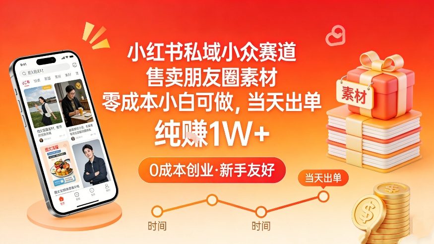 小红书私域小众赛道，售卖朋友圈素材，零成本小白可做，当天出单，月入1W+-云创网