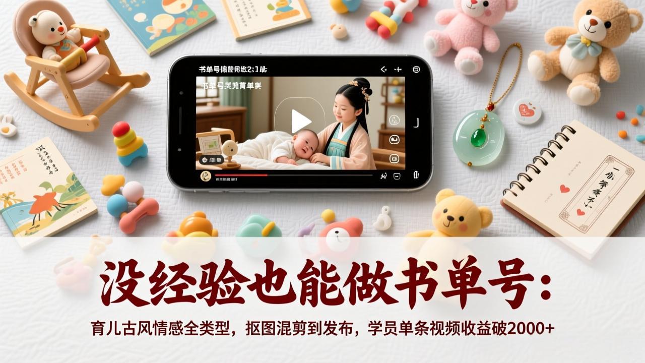 没经验也能做书单号：育儿古风情感全类型，抠图混剪到发布，学员单条视频收益破2000+-云创网