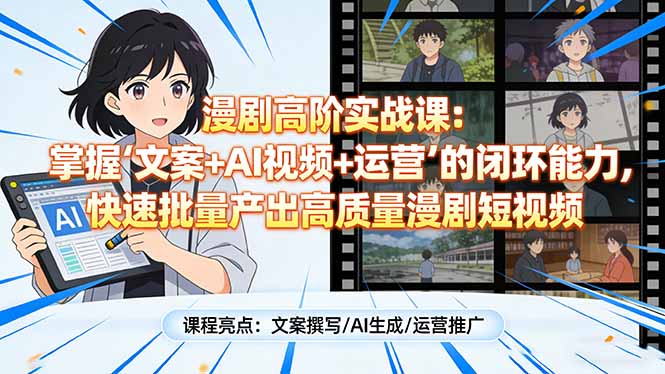 漫剧高阶实战课：掌握“文案+AI视频+运营”的闭环能力，快速批量产出高质量漫剧短视频-云创网