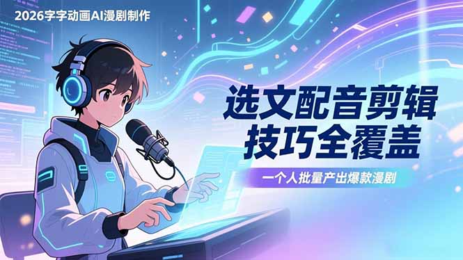 2026字字动画AI漫剧制作-1期，选文配音剪辑技巧全覆盖，一个人就能批量产出爆款漫剧-云创网