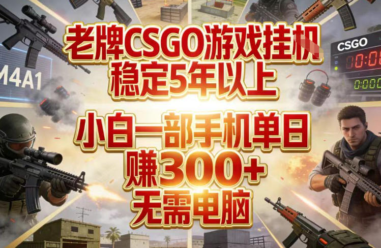 老牌CSGO游戏挂G，稳定5年以上，小白一部手机单日賺3张+，无需电脑【揭秘】-云创网