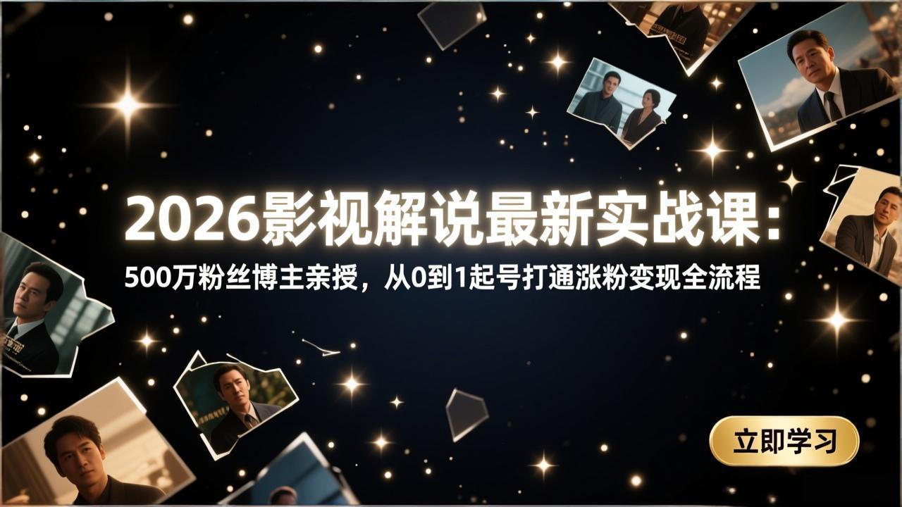 2026影视解说最新实战课：500万粉丝博主亲授，从0到1起号打通涨粉变现全流程-云创网