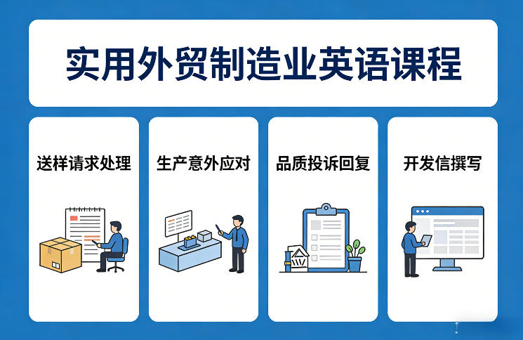 实用外贸制造业英语课程，教你专业处理送样请求、应对生产意外、回复品质投诉、撰写开发信等-云创网