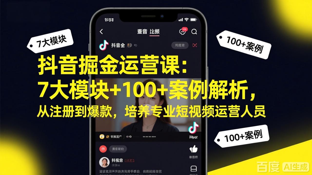 抖音掘金运营课：7大模块+100+案例解析，从注册到爆款，培养专业短视频运营人员-云创网