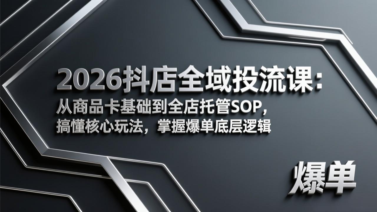 2026抖店全域投流课：从商品卡基础到全店托管SOP，搞懂核心玩法，掌握爆单底层逻辑-云创网