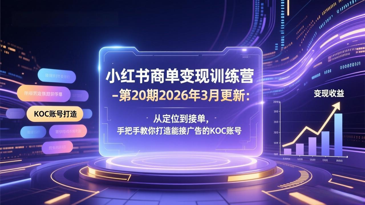 小红书商单变现训练营-第20期26年3月更新：从定位到接单，手把手教你打造能接广告的KOC账号-云创网