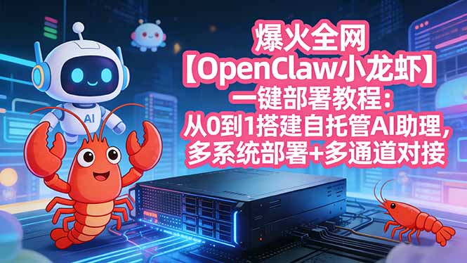爆火全网【OpenClaw 小龙虾】一键部署教程：从0到1搭建自托管AI助理，多系统部署+多通道对接-云创网
