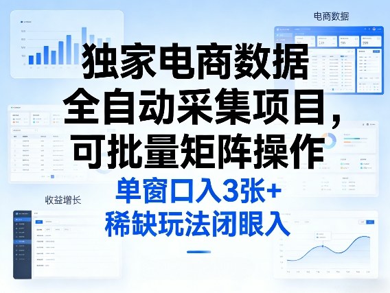 独家电商数据全自动采集项目，可批量矩阵操作，单窗口日入3张+，稀缺玩法闭眼入【揭秘】-云创网