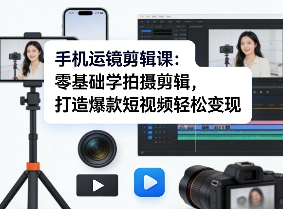 手机运镜剪辑课：零基础学拍摄剪辑，打造爆款短视频轻松变现-云创网