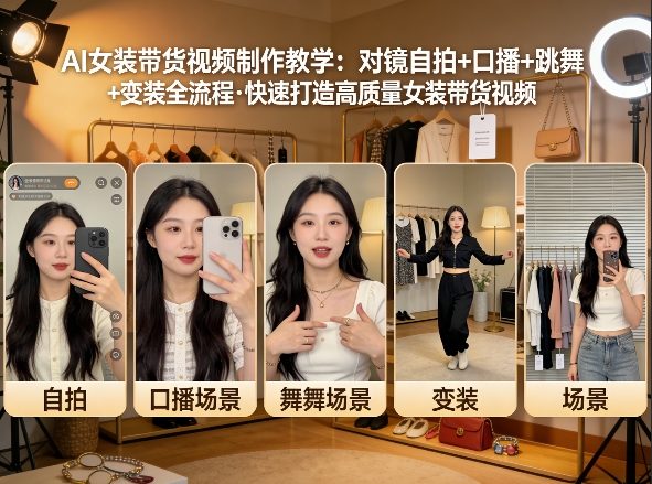 AI女装带货视频制作教学，对镜自拍、口播、跳舞、变装全流程，快速打造高质量女装带货视频-云创网