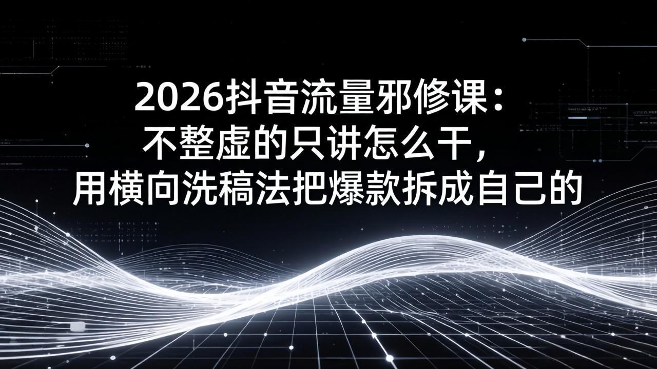 2026抖音流量邪修课：不整虚的只讲怎么干，用横向洗稿法把爆款拆成自己的-云创网