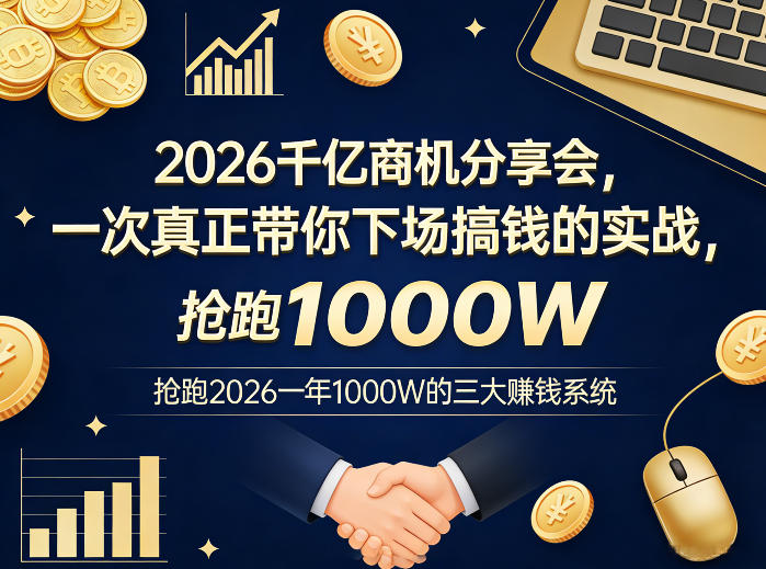 2026千亿商机分享会，一次真正带你下场搞钱的实战，抢跑2026一年1000W的三大賺钱系统-云创网