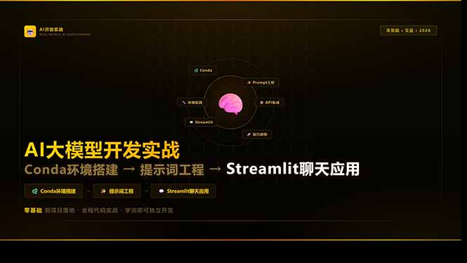 AI大模型开发实战：Conda环境搭建→提示词工程→Streamlit聊天应用，零基础到项目落地-云创网