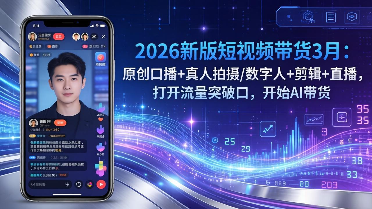 2026新版短视频带货3月：原创口播+真人拍摄/数字人+剪辑+直播，打开流量突破口，开始AI带货-云创网