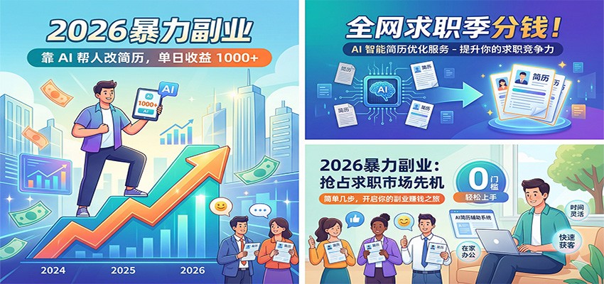 2026暴力副业：靠AI帮人改简历，单日收益1000+，全网求职季分钱-云创网