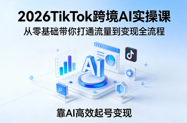 2026TikTok跨境AI实操课，从零基础带你打通流量到变现全流程，靠AI高效起号变现-云创网