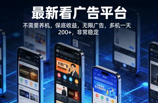 最新看广告平台，不需要养机，保底收益，无限广告，多机一天200+，非常稳定【揭秘】-云创网