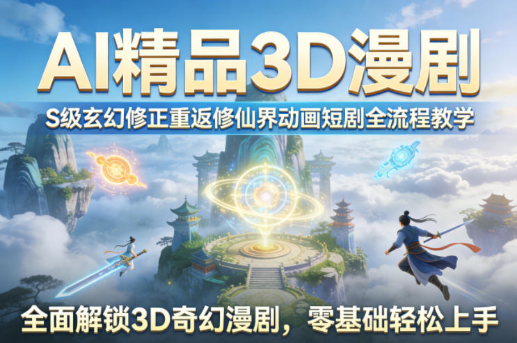 AI精品3D漫剧S级玄幻修正重返修仙界动画短剧全流程教学，全面解锁3D奇幻漫剧，零基础轻松上手-云创网