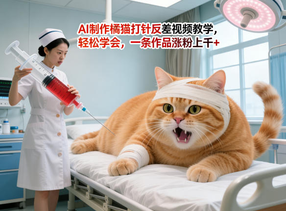 AI制作橘猫打针反差视频教学，轻松学会，一条作品涨粉上千+-云创网