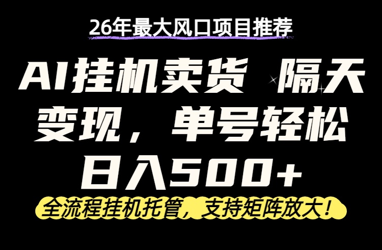 26年最新AI挂机卖货，隔天出收益，单账号轻松日入500+-云创网