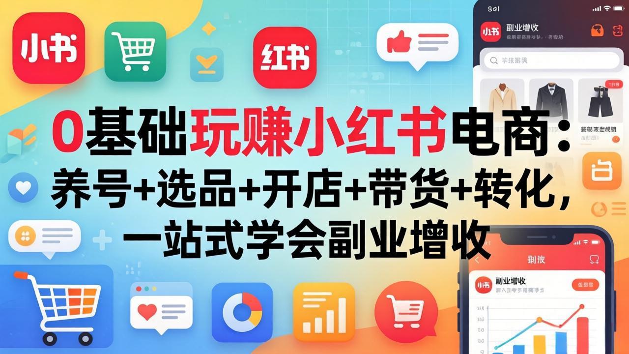 0基础玩赚小红书电商：养号+选品+开店+带货+转化，一站式学会副业增收-云创网