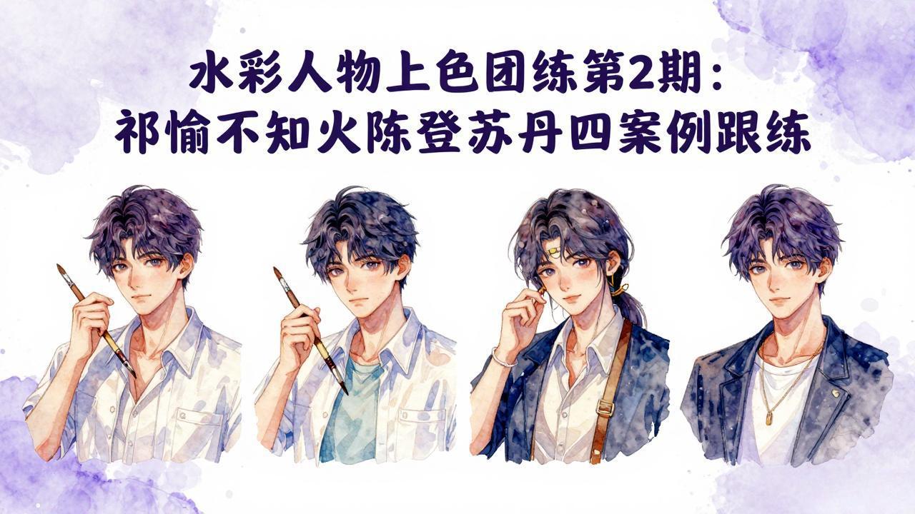 水彩人物上色团练第2期：祁煜不知火陈登苏丹四案例跟练，手把手提升绘画能力-云创网