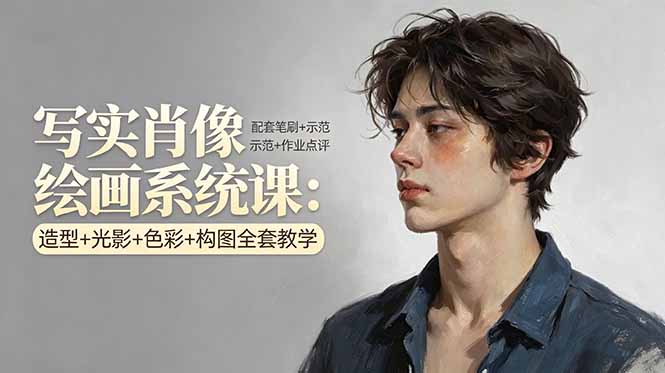 写实肖像绘画系统课：造型+光影+色彩+构图全套教学，配套笔刷+示范+作业点评-云创网