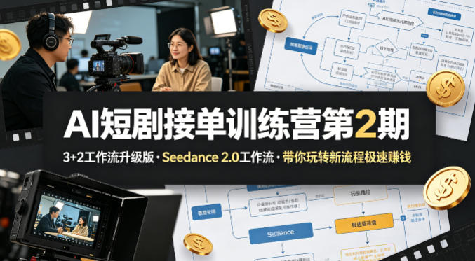 AI短剧接单训练营第2期，3+2工作流升级版，Seedance 2.0工作流，带你玩转新流程极速賺钱-云创网