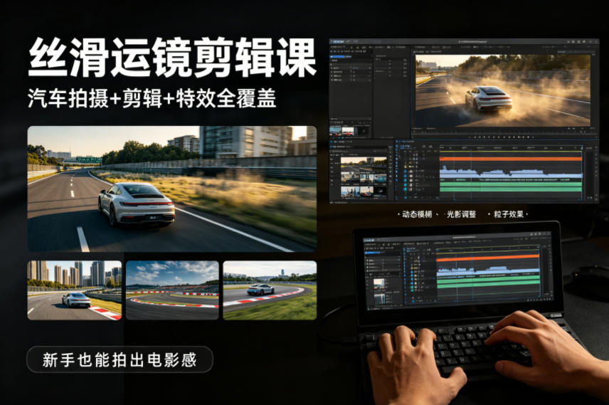 大叔丝滑运镜剪辑课，汽车拍摄+剪辑+特效全覆盖，新手也能拍出电影感-云创网