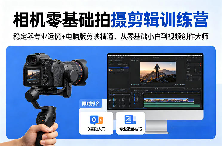 相机零基础拍摄剪辑训练营：稳定器专业运镜+电脑版剪映精通，从零基础小白到视频创作大师-云创网
