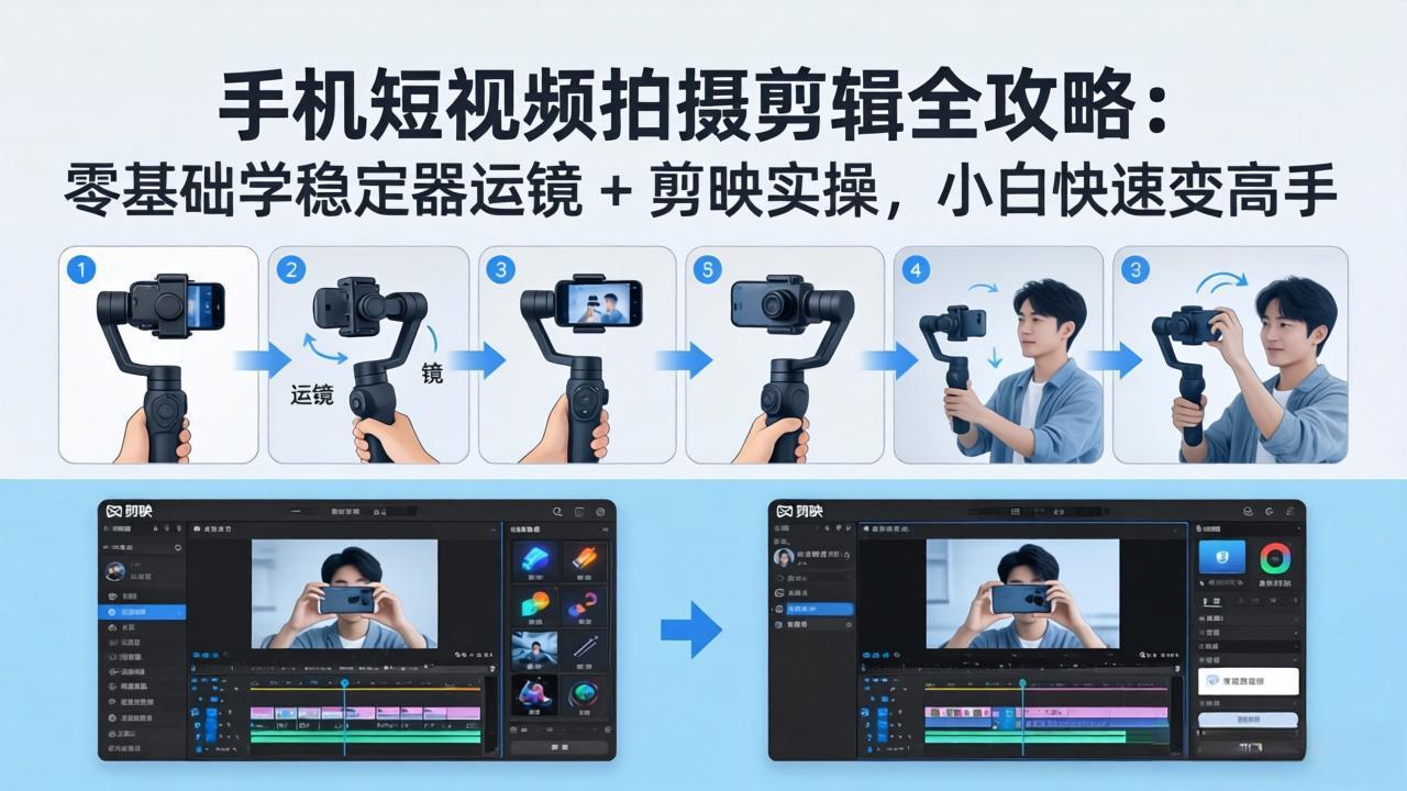 手机短视频拍摄剪辑全攻略：零基础学稳定器运镜 + 剪映实操，小白快速变高手-云创网