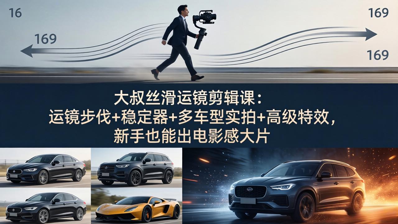 大叔丝滑运镜剪辑课：运镜步伐+稳定器+多车型实拍+高级特效，新手也能出电影感大片-云创网