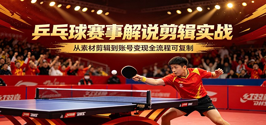 乒乓球赛事解说剪辑实战，从素材剪辑到账号变现全流程可复制-云创网