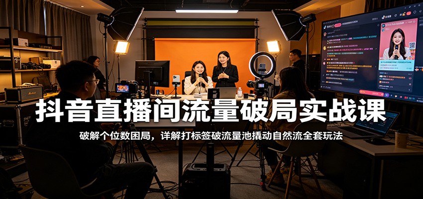 抖音直播间流量破局实战课：破解个位数困局，详解打标签破流量池撬动自然流全套玩法-云创网
