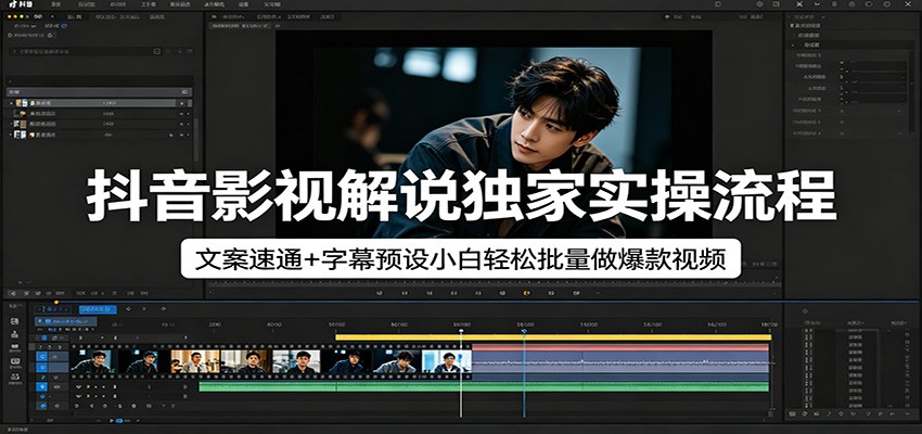 抖音影视解说独家实操流程，文案速通+字幕预设小白轻松批量做爆款视频-云创网