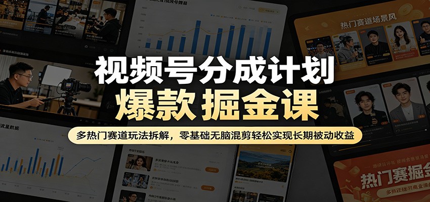 视频号分成计划爆款掘金课：多热门赛道玩法拆解，零基础无脑混剪轻松实现长期被动收益-云创网