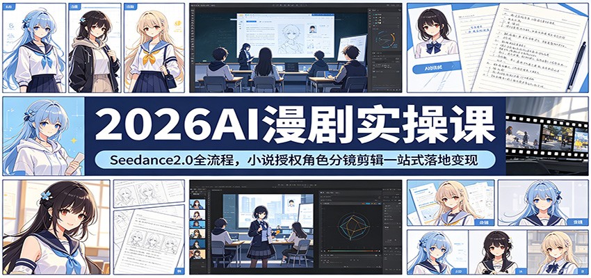 2026AI漫剧实操课：Seedance2.0全流程，小说授权角色分镜剪辑一站式落地变现-云创网