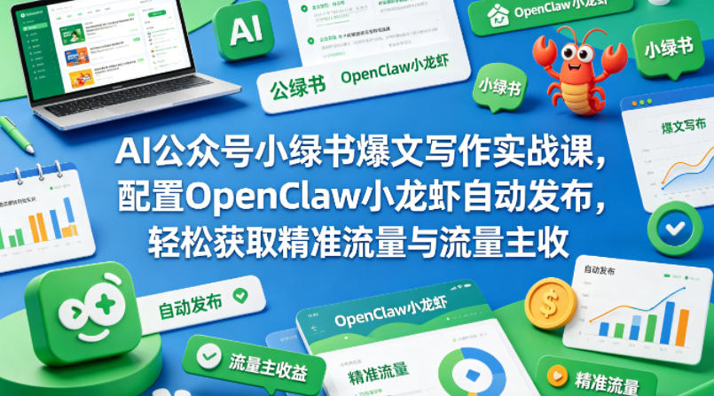 AI公众号小绿书爆文写作实战课，配置OpenClaw小龙虾自动发布，轻松获取精准流量与流量主收益-云创网