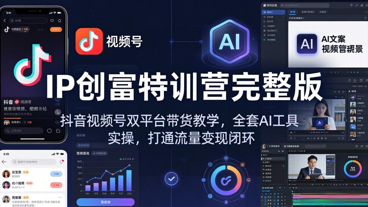 IP创富特训营完整版：抖音视频号双平台带货教学，全套AI工具实操，打通流量变现闭环-云创网