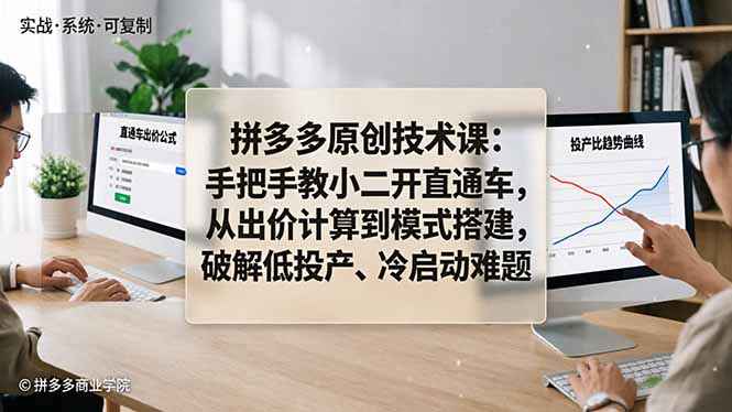 拼多多原创技术课：手把手教小二开直通车，从出价计算到模式搭建，破解低投产、冷启动难题-云创网