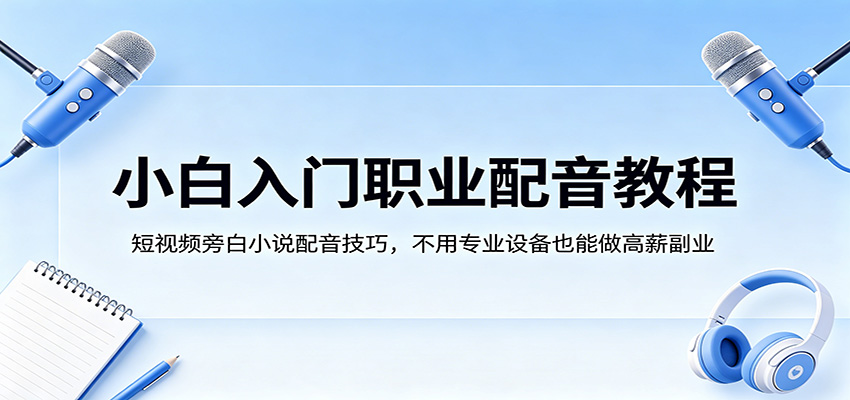 小白入门职业配音教程，短视频旁白小说配音技巧，不用专业设备也能做高薪副业-云创网