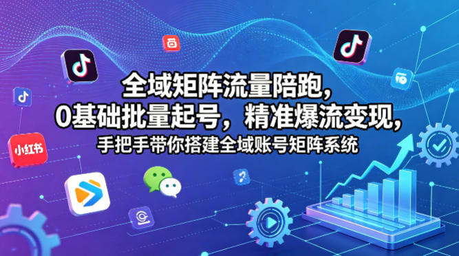 全域矩阵流量陪跑，0基础批量起号，精准爆流变现，手把手带你搭建全域账号矩阵系统-云创网
