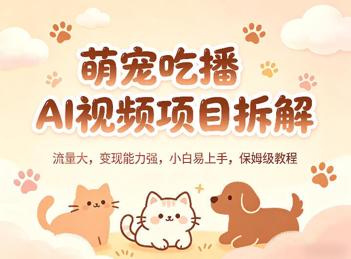 萌宠吃播AI视频项目拆解，流量大，变现能力强，小白易上手，保姆级教程-云创网