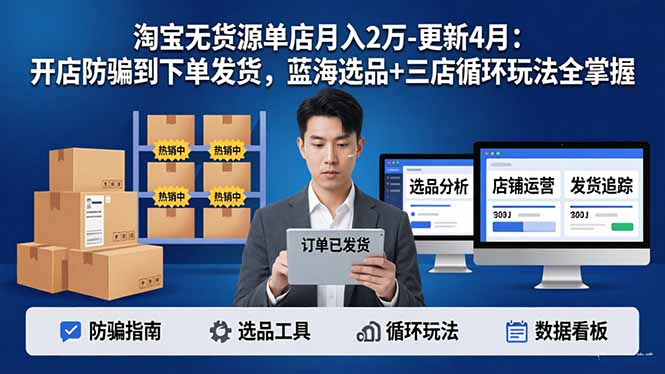 淘宝无货源5.0单店月入2万-更新4月：开店防骗到下单发货，蓝海选品+三店循环玩法全掌握-云创网