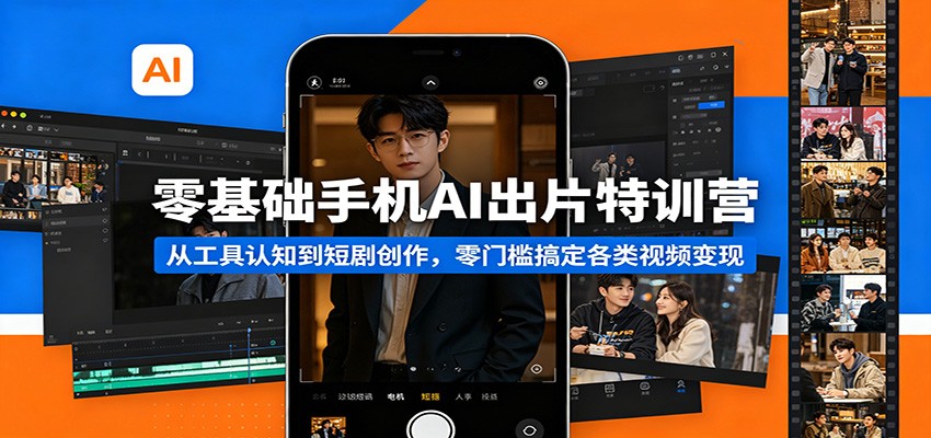 零基础手机AI出片特训营：从工具认知到短剧创作，零门槛搞定各类视频变现-云创网